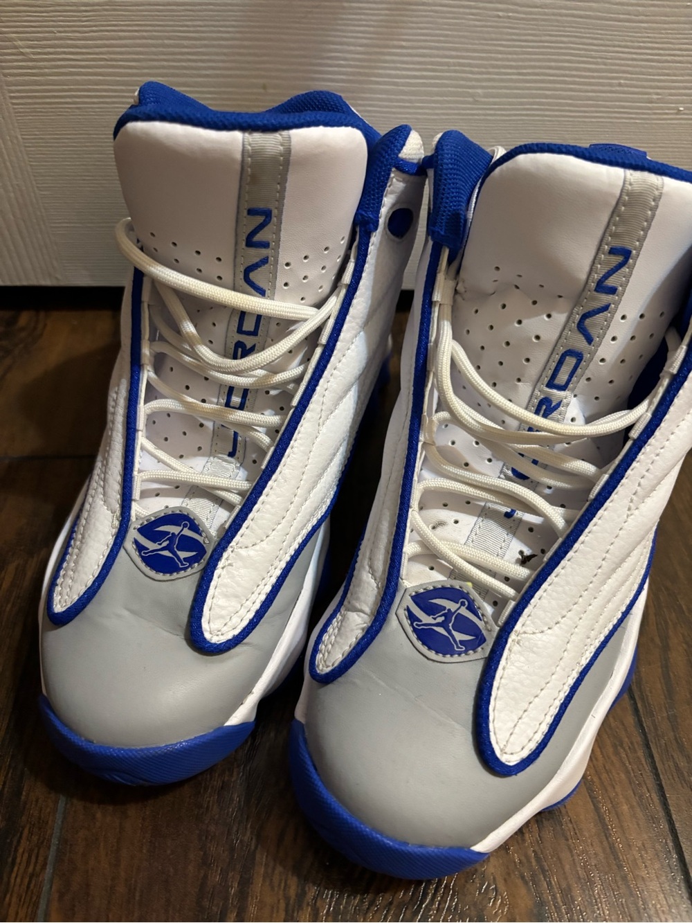 Jordan Kids White and Royal Blue High-Top Sneakers